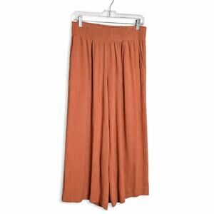 Double Zero Wide Leg Crop Pants Terra Cotta Color Size Large Wide Elastic Waist